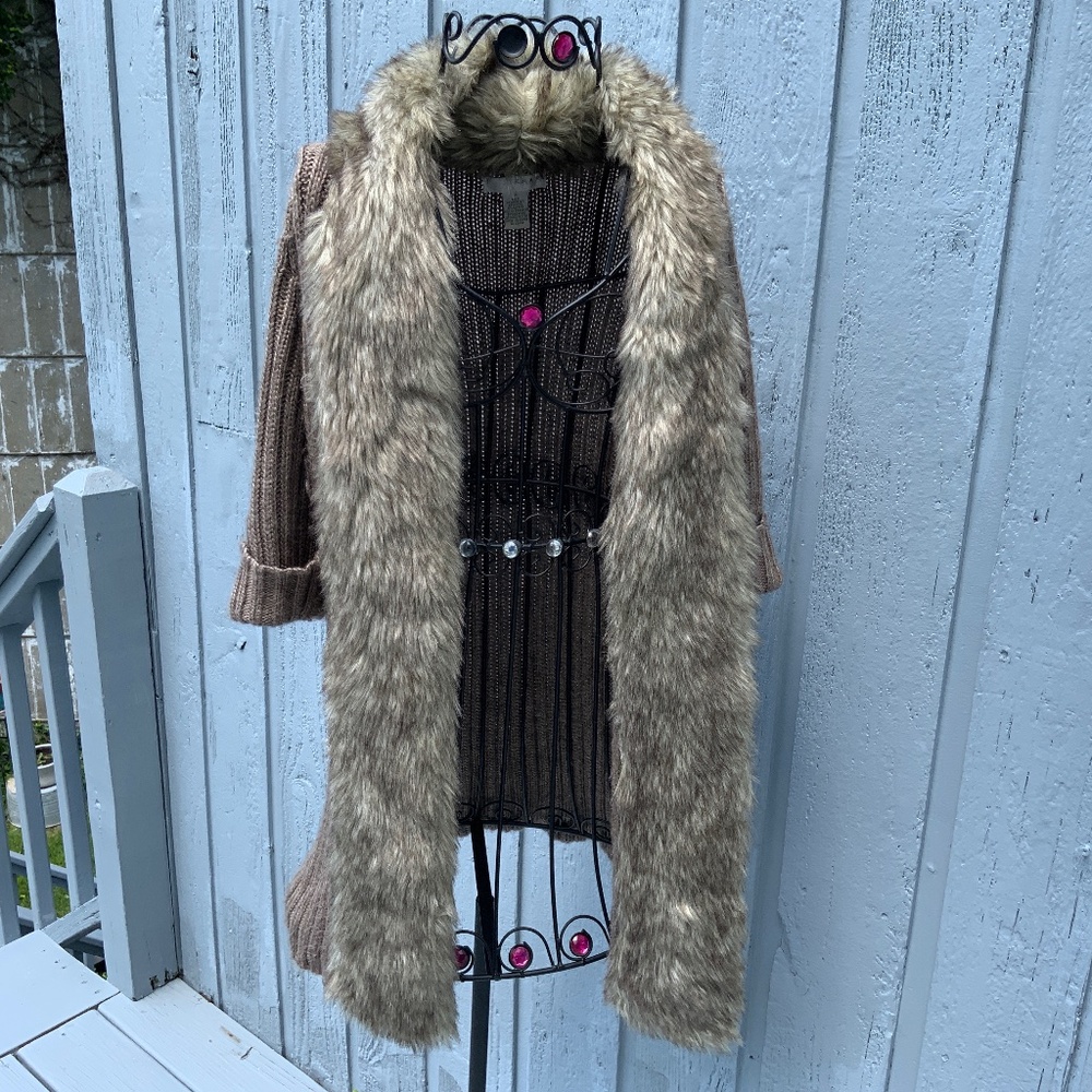 KENAR Brown Faux Fur Open Cardigan (Size M)